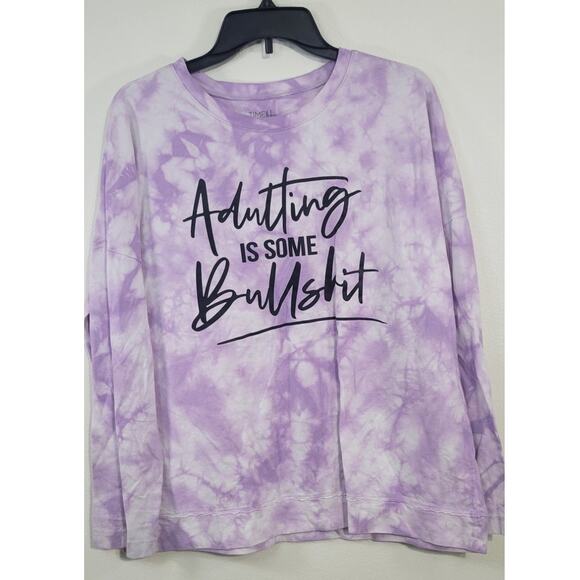 Tru time Tops - Sarcastic Graphic Sweatshirt Tye Dyed Purple & White Womens Large Fun Funny Top